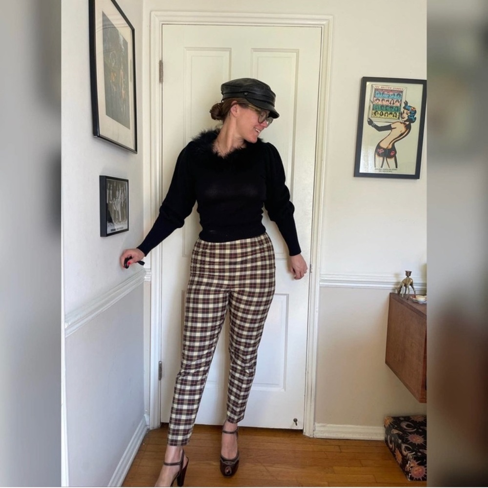 60s Vintage Plaid Cigarette Skinny Pants - Picture 3 of 9